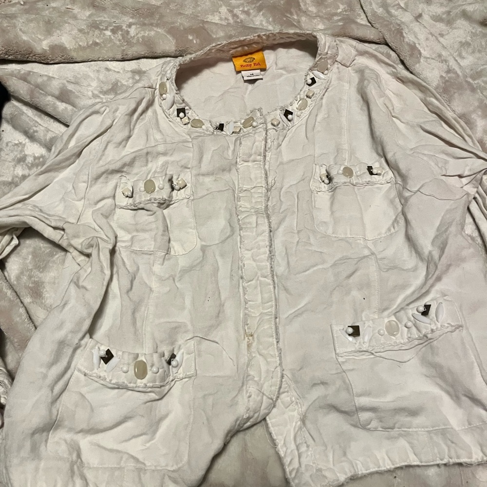 Thin white button up dress jacket